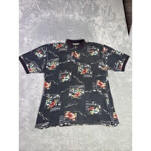 vintage Tommy Bahama Hawaiian floral textured polo shirt Men's Size L